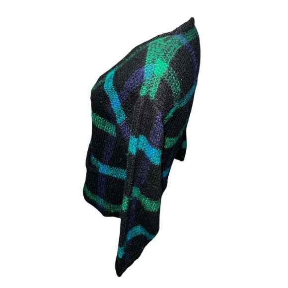 Vintage TJW By Mervyns Black & Green Plaid Knit Cardigan Sweater Size Large Pock - Picture 8 of 16